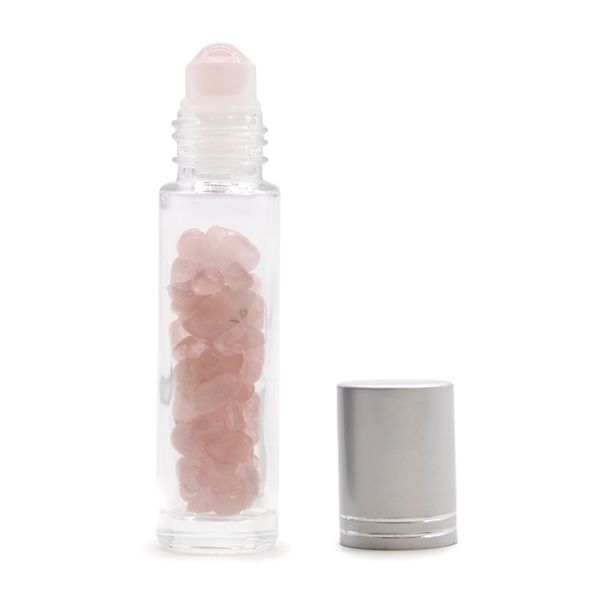 Roller fles- Rozenkwarts - Zilver dop