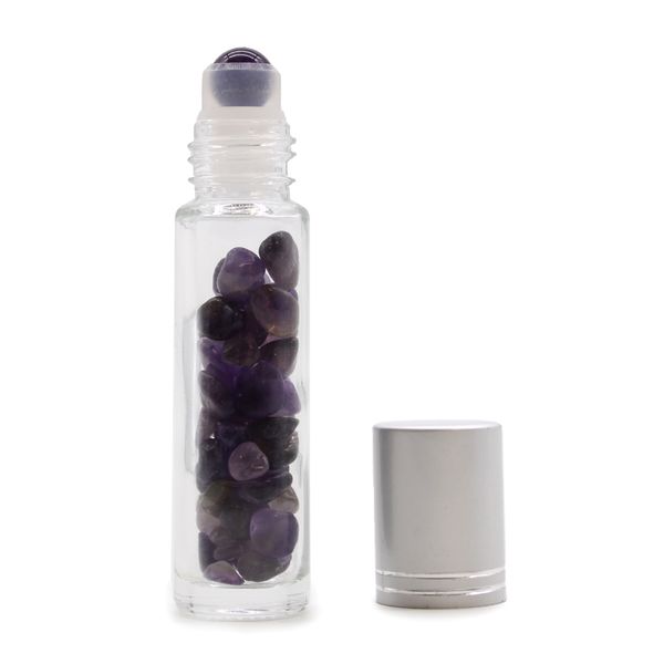 Roller fles- Amethist - Zilver dop