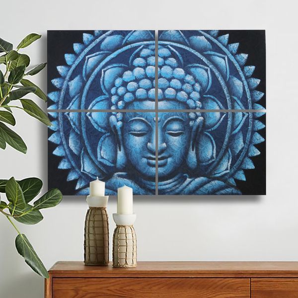 Blauwe Boeddha Mandala Brocade Detail 30x40cm x 4
