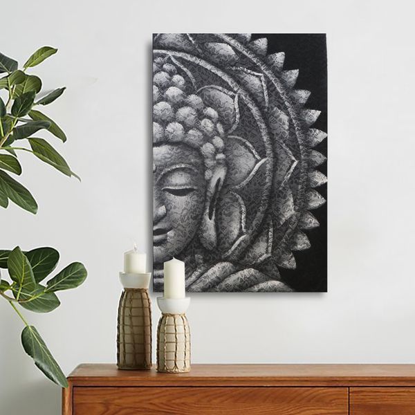 Grijze Halve Boeddha Mandala 60x80cm
