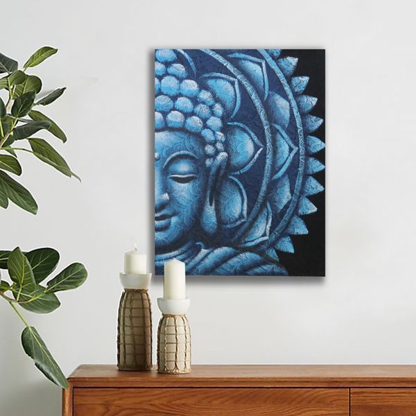 Blauwe Halve Boeddha Mandala 60x80cm