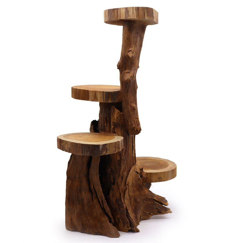 Naturel Teakhouten display met 4 planken, 75 cm hoog