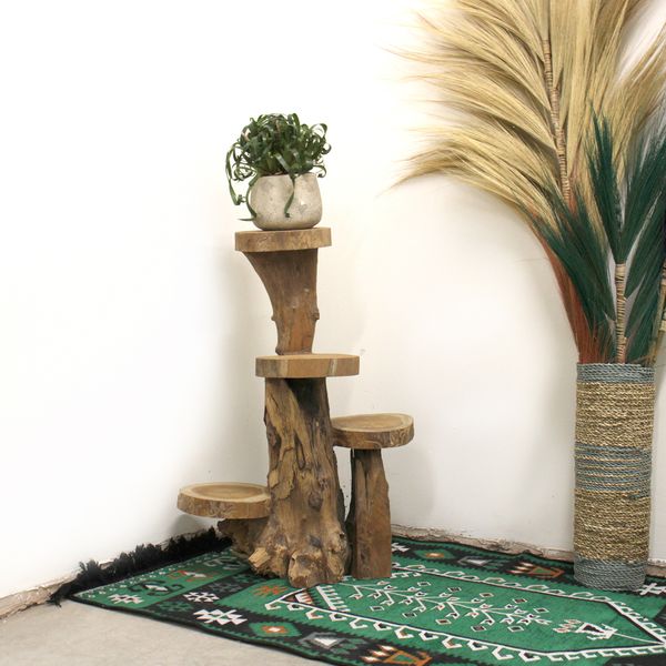 Naturel Teakhouten display met 4 planken, 75 cm hoog