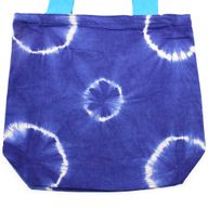 Natuurlijke tie-dye katoenen tas (8 oz) - 38x42x12cm - Blauwe ringen - Blauw handvat