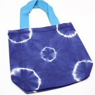 Natuurlijke tie-dye katoenen tas (8 oz) - 38x42x12cm - Blauwe ringen - Blauw handvat