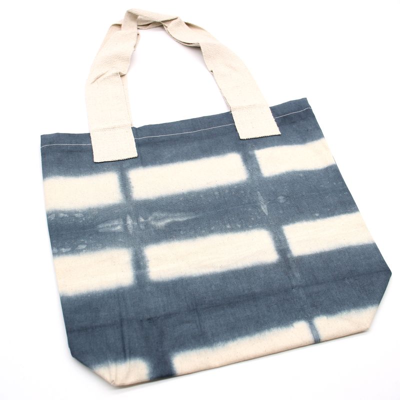 Natuurlijke tie-dye katoenen tas (8 oz) - 38x42x12cm - grijze blokken - natuurlijk handvat