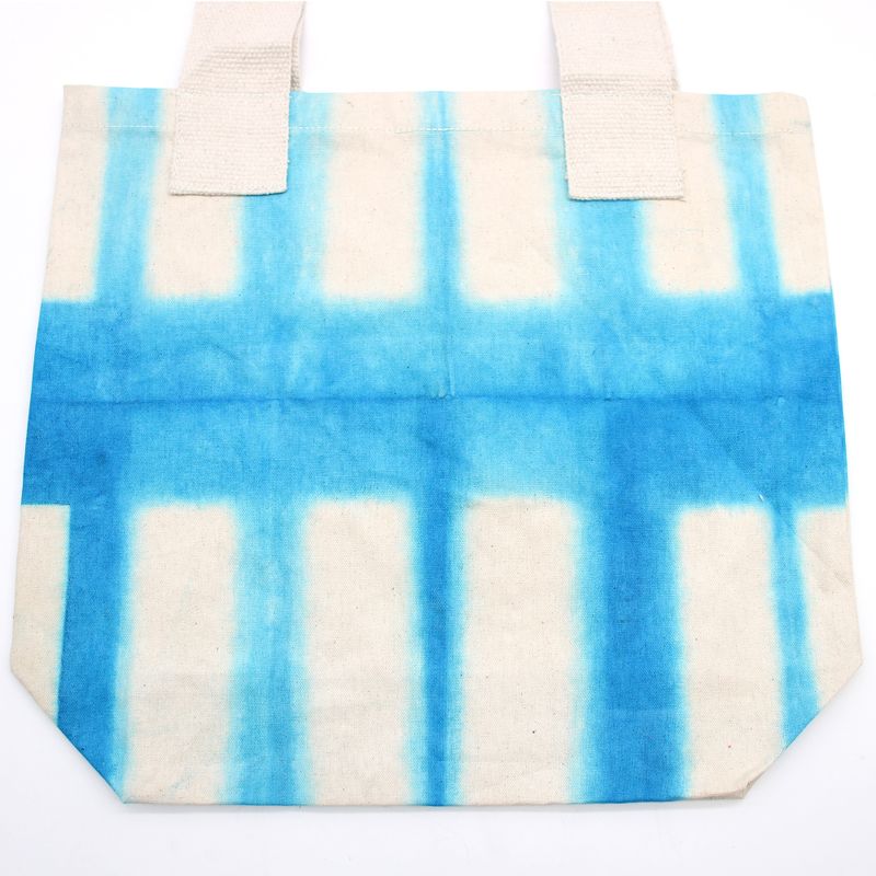 Natuurlijke tie-dye katoenen tas (8 oz) - 38x42x12cm - hemelsblauwe blokken - natuurlijk handvat