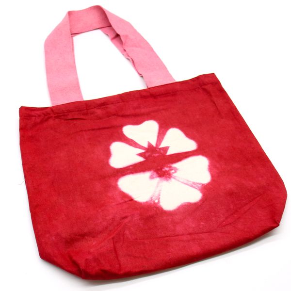 Natuurlijke tie-dye katoenen tas (8 oz) - 38x42x12cm - kastanjebruine bloem - roze handvat