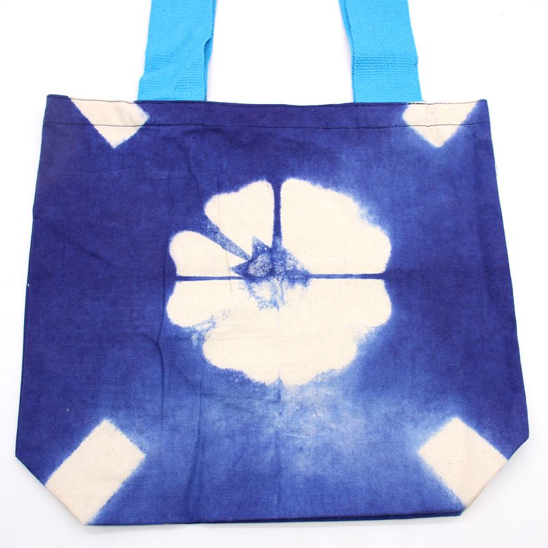 Natuurlijke tie-dye katoenen tas (8 oz) - 38x42x12cm - kastanjebruine bloem - roze handvat