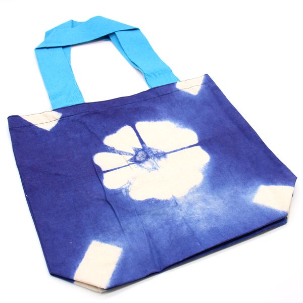 Natuurlijke tie-dye katoenen tas (8 oz) - 38x42x12cm - kastanjebruine bloem - roze handvat