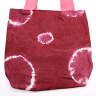Natuurlijke tie-dye katoenen tas (8 oz) - 38x42x12cm - kastanjebruine ringen - roze handvat