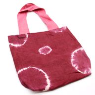 Natuurlijke tie-dye katoenen tas (8 oz) - 38x42x12cm - kastanjebruine ringen - roze handvat