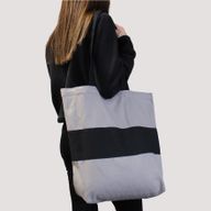 Tweekleurige katoenen tas - 38x42x12cm - Blauw en natuurlijk - 10oz