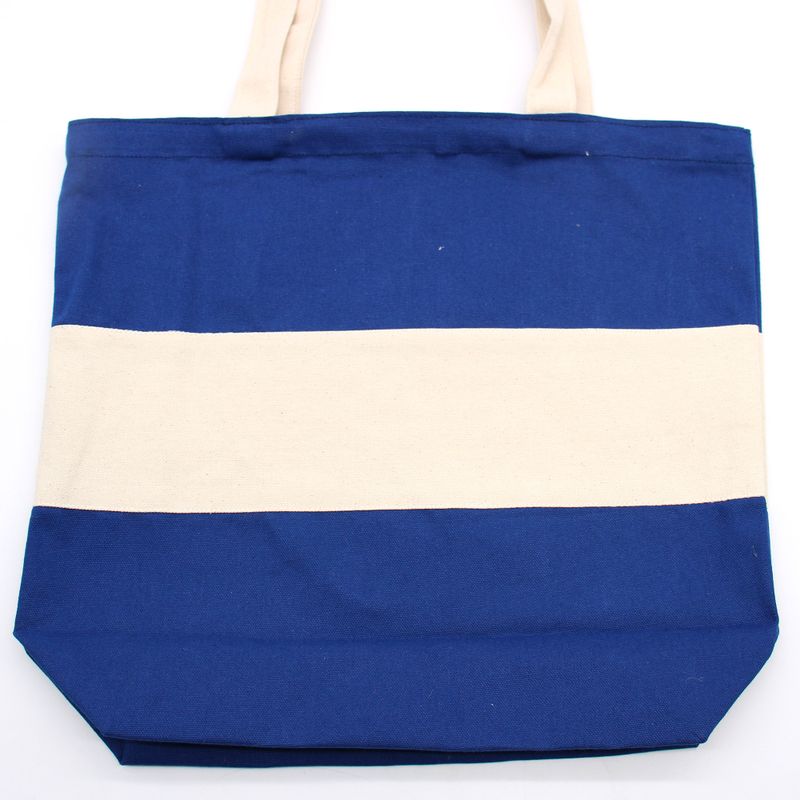 Tweekleurige katoenen tas - 38x42x12cm - Blauw en natuurlijk - 10oz