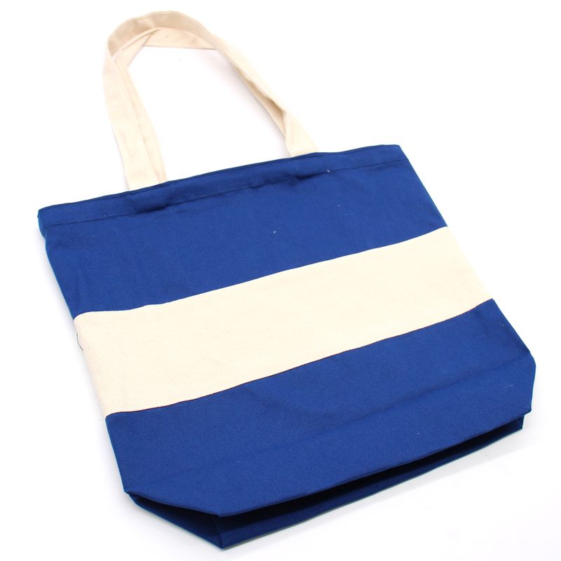 Tweekleurige katoenen tas - 38x42x12cm - Blauw en natuurlijk - 10oz