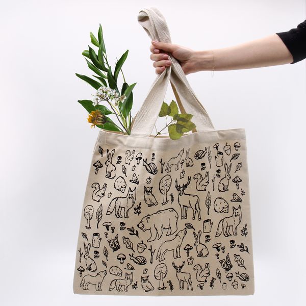 Grote katoenen boodschappentas - 38x42cm - Forest Life - 10oz