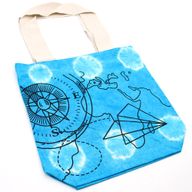 Tie-Dye Katoenen Tas (6oz) - 38x42x12cm - Kompas - Blauw - Natuurlijk handgreep