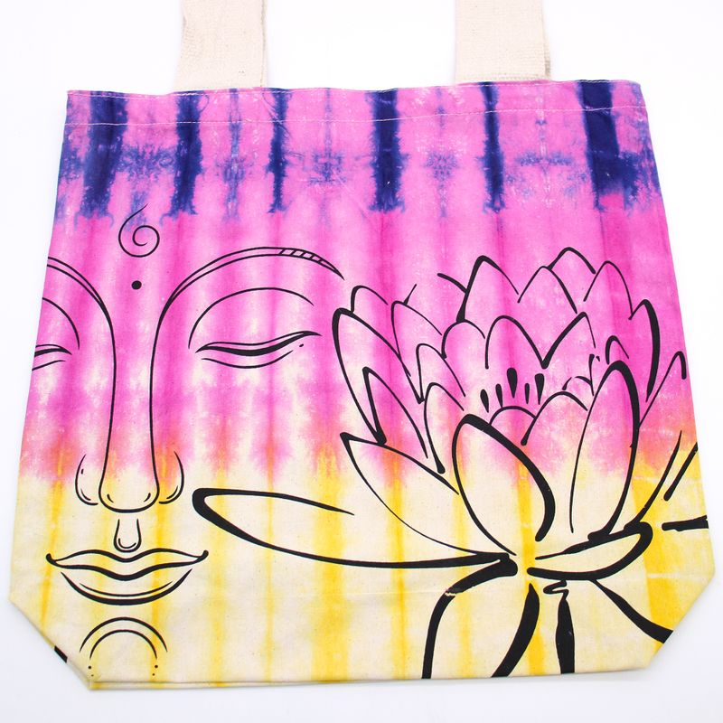Tie-Dye Katoenen Tas (6oz) - 38x42x12cm - Lotus Boeddha - Multi Col - Natuurlijk handgreep