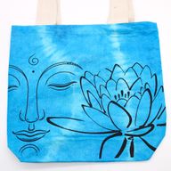 Tie-Dye Katoenen Tas (6oz) - 38x42x12cm - Lotus Boeddha - Blauw - Natuurlijk handgreep