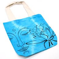 Tie-Dye Katoenen Tas (6oz) - 38x42x12cm - Lotus Boeddha - Blauw - Natuurlijk handgreep