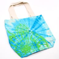 Tie-Dye Katoenen Tas (6oz) - 38x42x12cm - Zeeschelp - Blauw/Groen - Groen handgreep