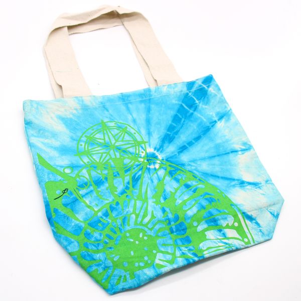 Tie-Dye Katoenen Tas (6oz) - 38x42x12cm - Zeeschelp - Blauw/Groen - Groen handgreep