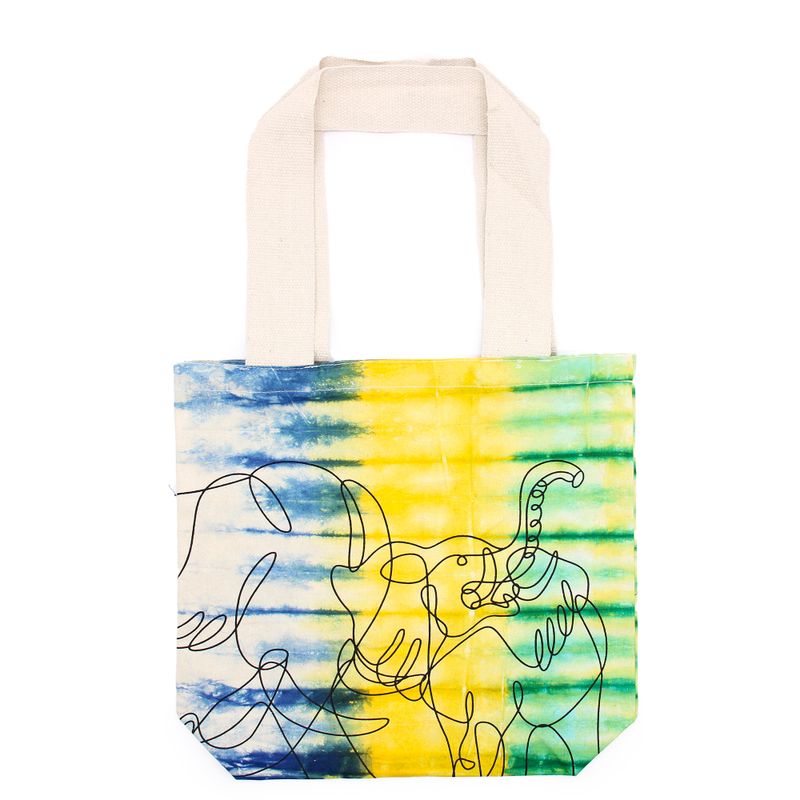 Tie-Dye Katoenen Tas (6oz) - 38x42x12cm - Olifanten - Multi - Natuurlijk handgreep