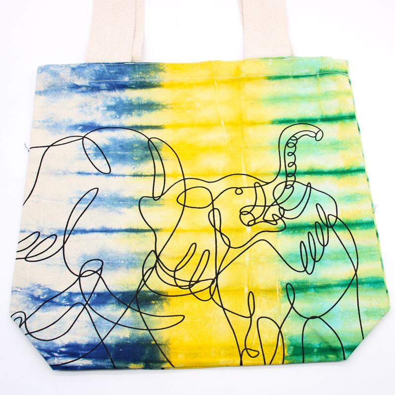 Tie-Dye Katoenen Tas (6oz) - 38x42x12cm - Olifanten - Multi - Natuurlijk handgreep