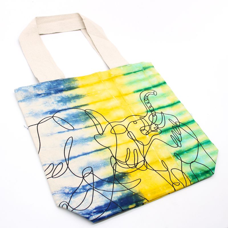 Tie-Dye Katoenen Tas (6oz) - 38x42x12cm - Olifanten - Multi - Natuurlijk handgreep