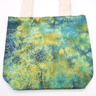 Tie-Dye Katoenen Tas (6oz) - 38x42x12cm -  Mandela - Groen/Blauw - Natuurlijk handgreep
