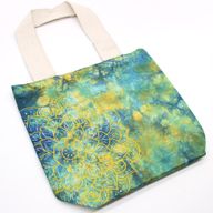 Tie-Dye Katoenen Tas (6oz) - 38x42x12cm -  Mandela - Groen/Blauw - Natuurlijk handgreep