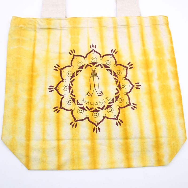 Tie-Dye Katoenen Tas (6oz) - 38x42x12cm -  Namaste Handen - Geel - Natuurlijk handgreep