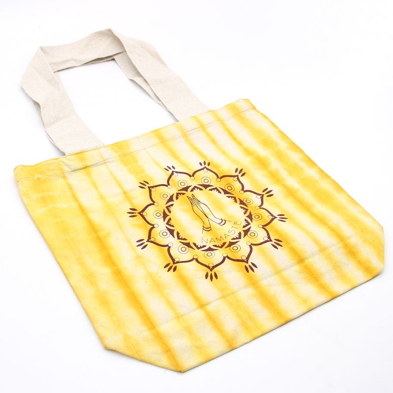 Tie-Dye Katoenen Tas (6oz) - 38x42x12cm -  Namaste Handen - Geel - Natuurlijk handgreep