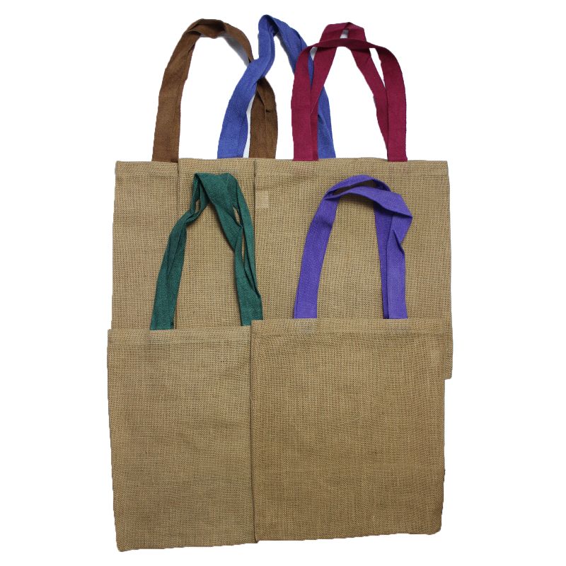 Grote jute draagtas - 5 handvatten in verschillende kleuren