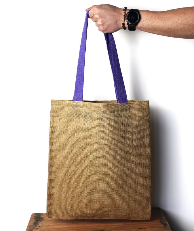 Grote jute draagtas - 5 handvatten in verschillende kleuren
