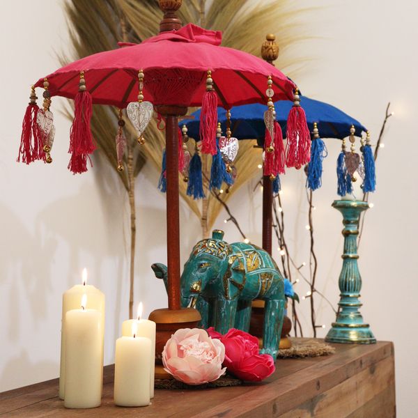 Bali Home Decor Parasol - Katoen - Turquoise - 40cm