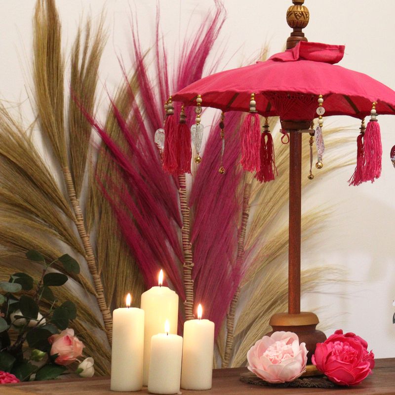 Bali Home Decoratie Parasol - Katoen - Roze - 40cm