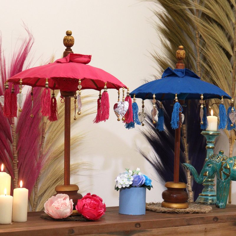 Bali Home Decor Parasol - Katoen - Turquoise - 40cm