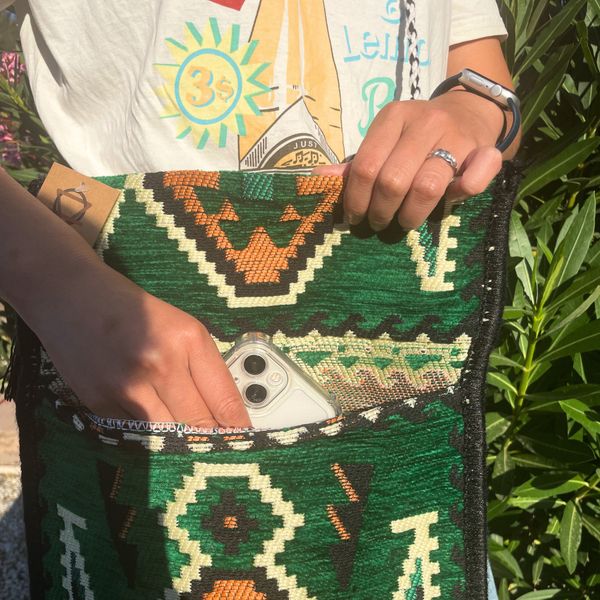 Smaragdgroene Kilim Messenger Festival tas