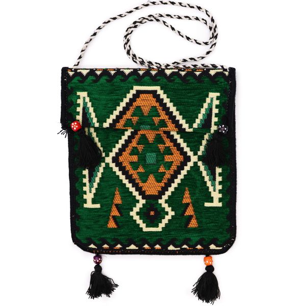 Smaragdgroene Kilim Messenger Festival tas
