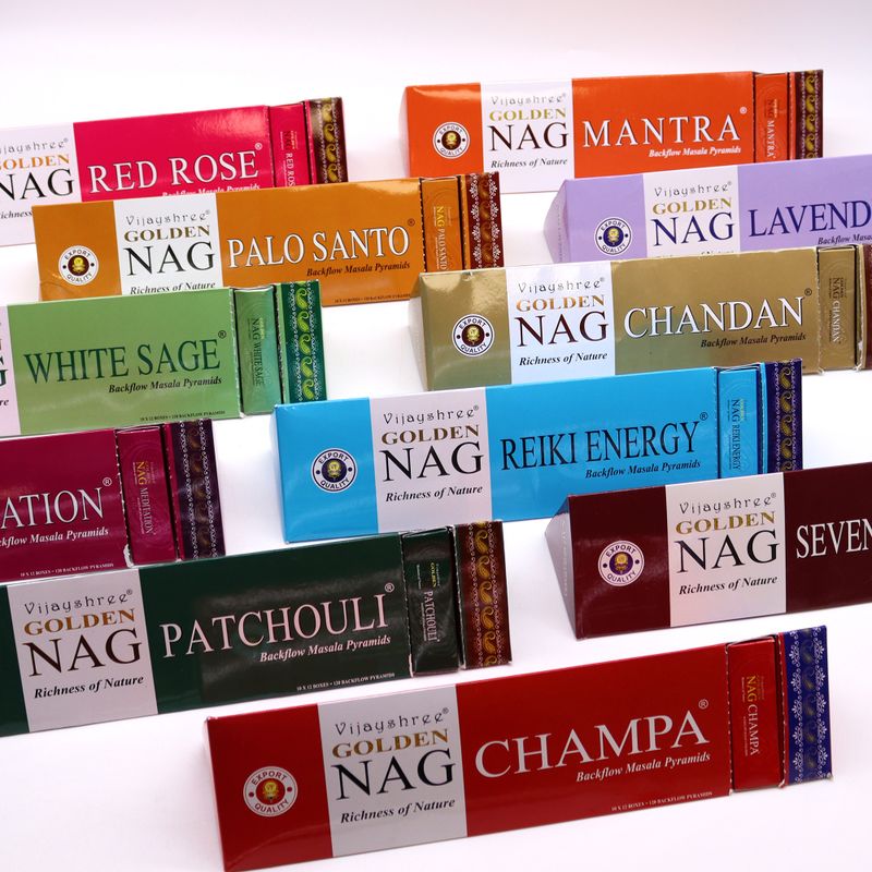 42g Jumbo Golden Nag - Seven Chakra Achterwaartse Wierookkegels