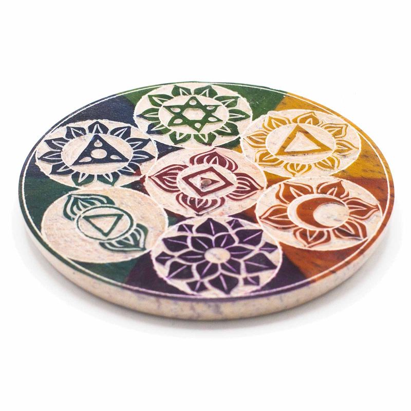 Zeepstenen Schijf Wierookhouder 10cm - Zeven Chakra