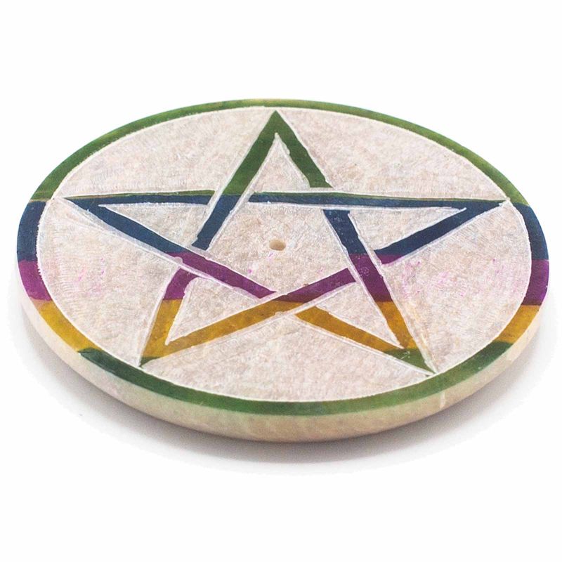 Zeepstenen Schijf Wierookhouder 8cm - Pentagon