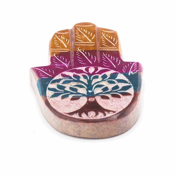 Zeepstenen Hamsa Wierookhouder 9x6cm - Levensboom
