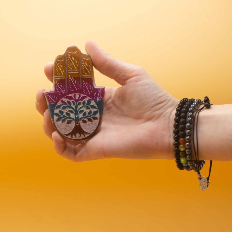 Zeepstenen Hamsa Wierookhouder 9x6cm - Levensboom