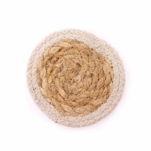 Natuurlijke Onderzetter - Jute & Katoen 10cm (set van 6) Gemengde kleuren in mand