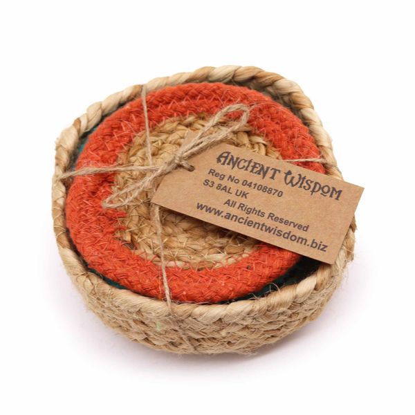Natuurlijke Onderzetter - Jute & Katoen 10cm (set van 6) Gemengde kleuren in mand
