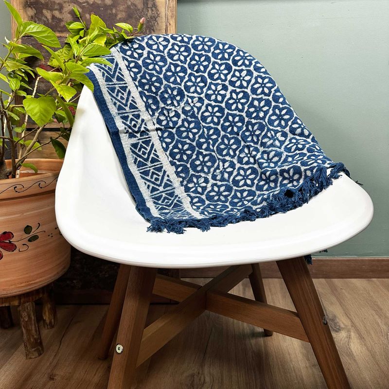 Handgemaakte Indigo Tafelloper - 170x60 cm - Madjid Tegels