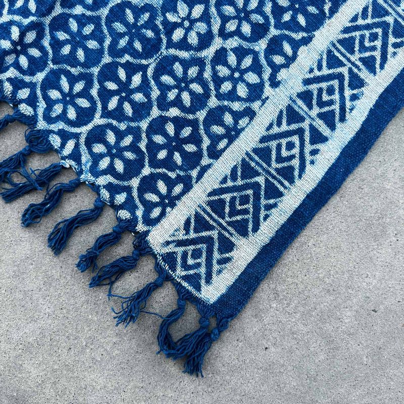 Handgemaakte Indigo Tafelloper - 170x60 cm - Madjid Tegels