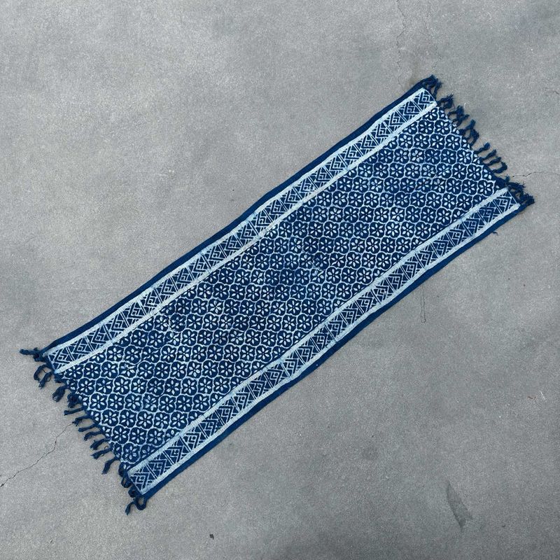 Handgemaakte Indigo Tafelloper - 170x60 cm - Madjid Tegels